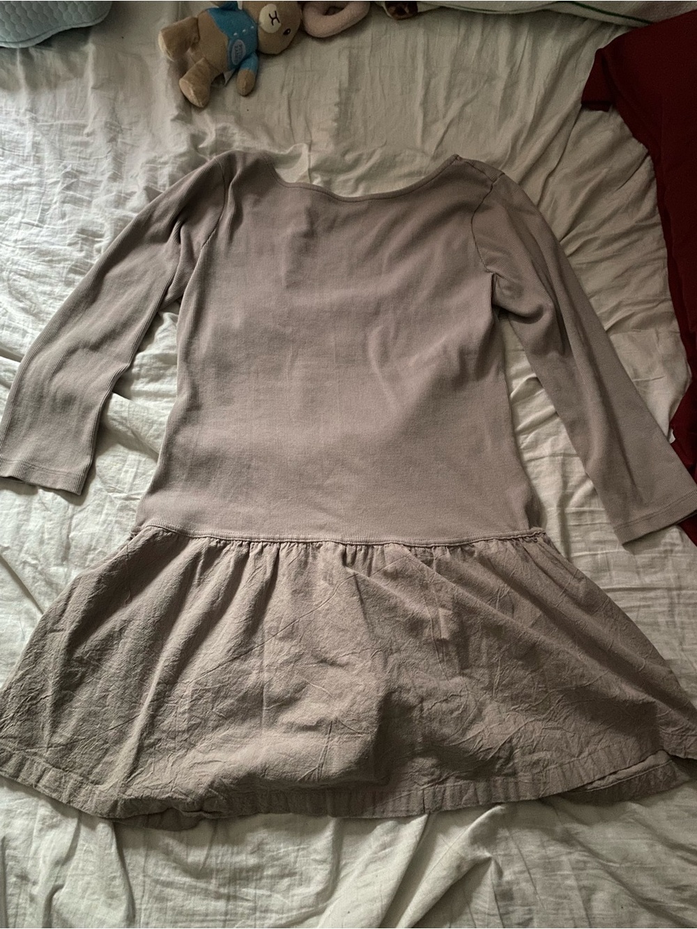 Free People Taupe Long Sleeve Drop-Waist Mini Dress